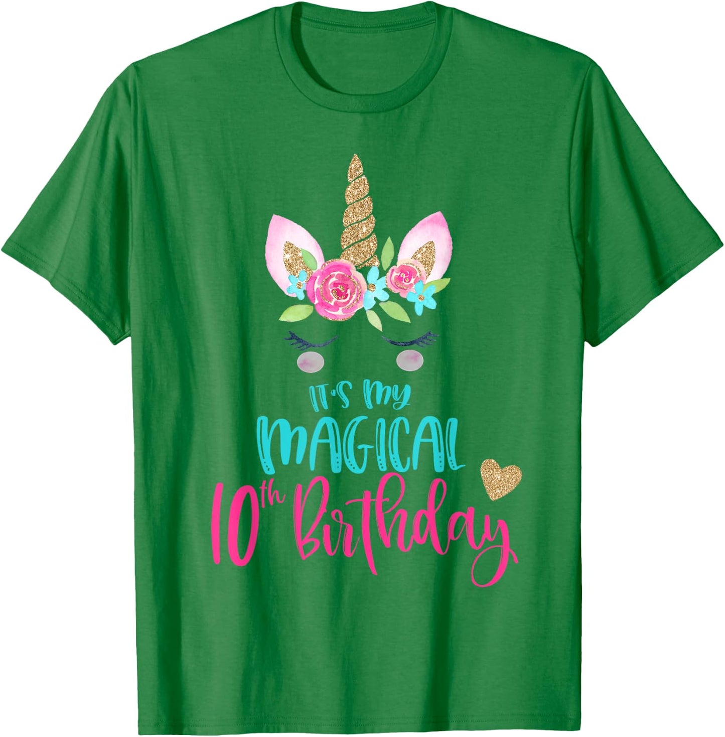 Unicorn 10th Birthday Party Shirt Girl 10 Years Old T-Shirt - T-Shirt | Irish Green