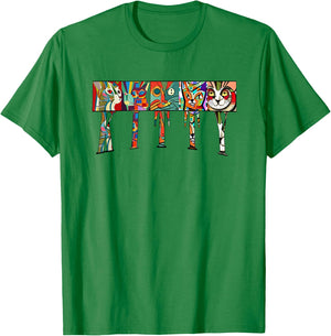 Mid-Century Modern Cubism Expressionist Cats Kitty Art T-Shirt - T-Shirt | Irish Green