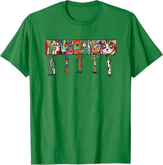 Mid-Century Modern Cubism Expressionist Cats Kitty Art T-Shirt - T-Shirt | Irish Green