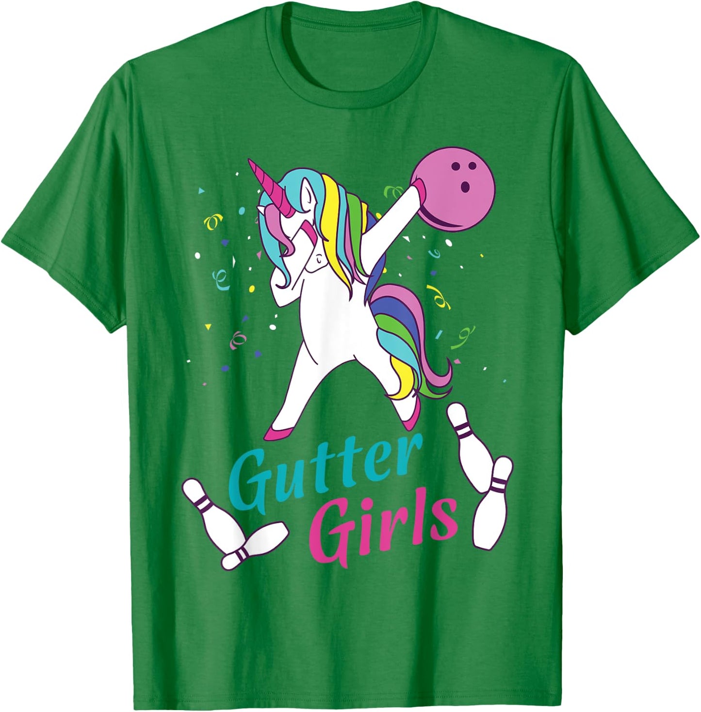 Gutter Girls Unicorn Bowling Team Shirt T-Shirt - T-Shirt | Irish Green