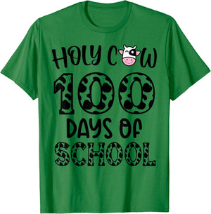 Holy Cow 100 Days Of School teachers Students Kids T-Shirt - T-Shirt | Irish Green