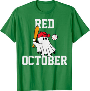 Funny Red October Halloween Ghost Playing Baseball Women Men T-Shirt - T-Shirt | Irish Green