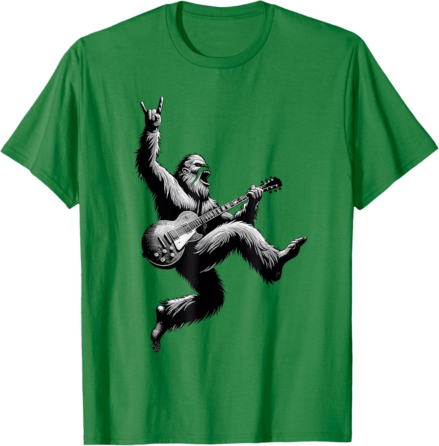 Bigfoot Playing A Electric Guitar Rock On Sasquatch Big Foot T-Shirt - T-Shirt | Irish Green