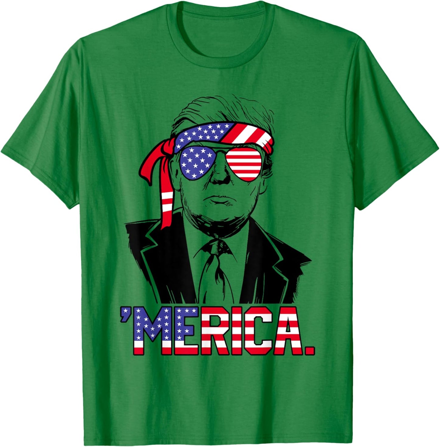 'MERICA TRUMP Happy 4th Of July Trump American Flag T-Shirt - T-Shirt | Irish Green