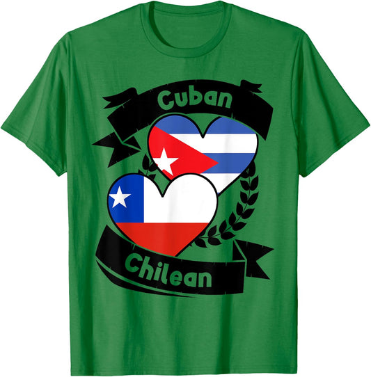Cuban Chilean Heart Flags Cuba Chile T-Shirt - T-Shirt | Irish Green