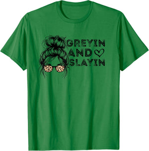 Funny retro Greyin And Slayin Quote for Workout Gym T-Shirt - T-Shirt | Irish Green