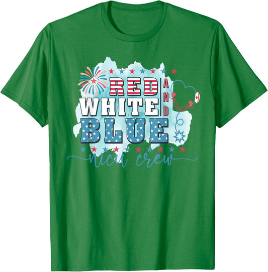 Red White Blue Nicu Nurse Crew 4th Of July Nicu Nursing Men T-Shirt - T-Shirt | Irish Green