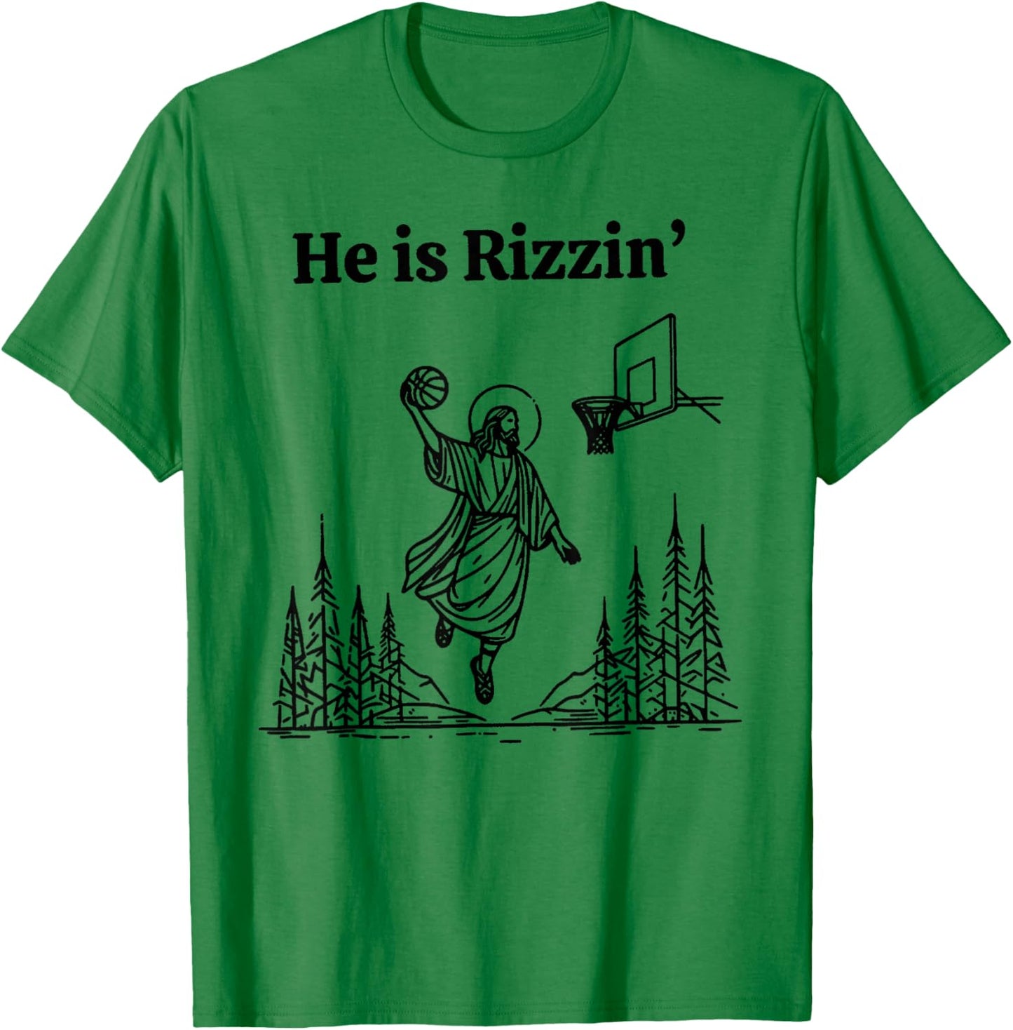 He is Rizzin Funny Basketball Retro Christian Religious T-Shirt - T-Shirt | Irish Green