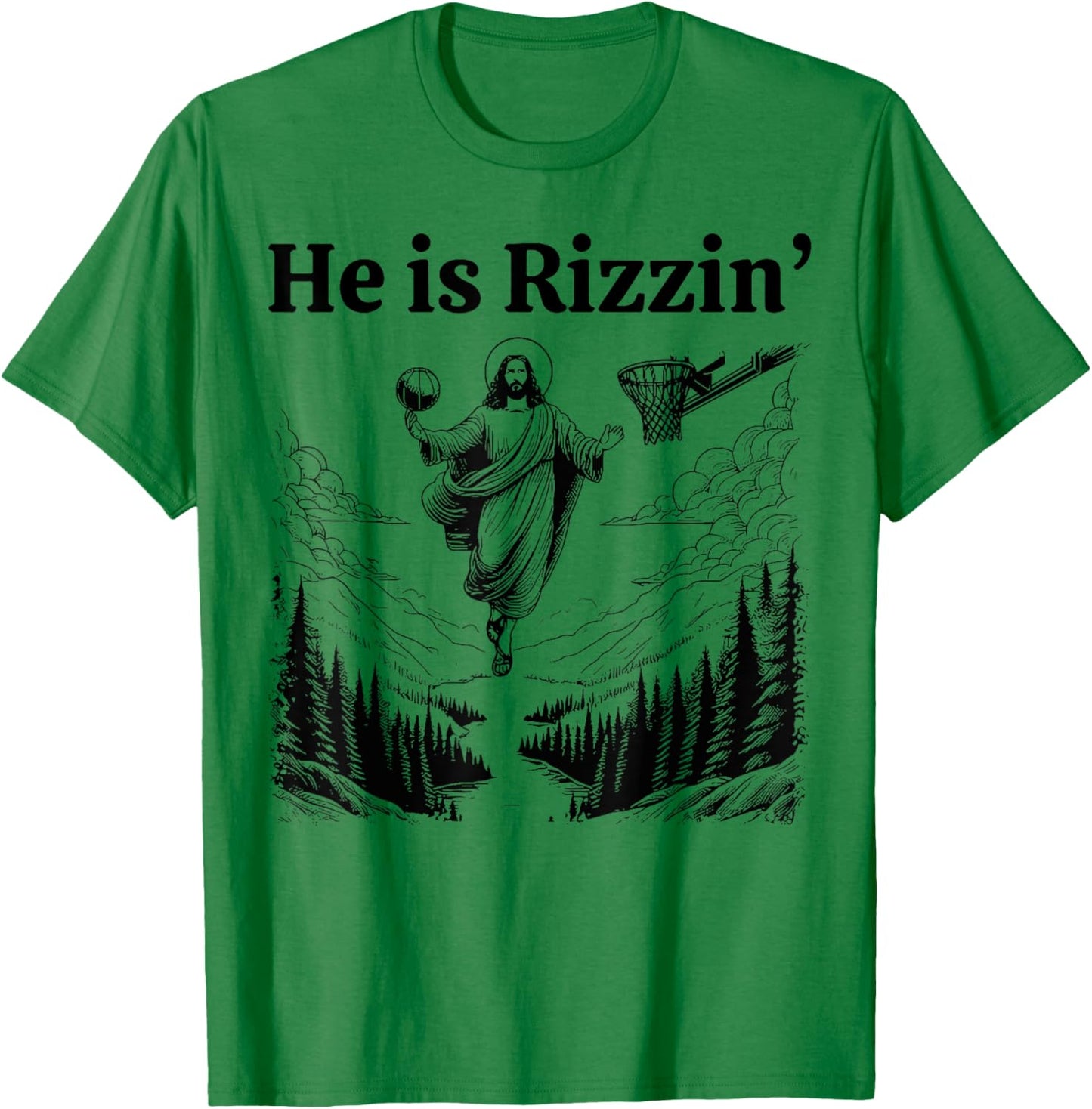 He Is Rizzin Funny Kids Easter Day Retro Christian Religious T-Shirt - T-Shirt | Irish Green