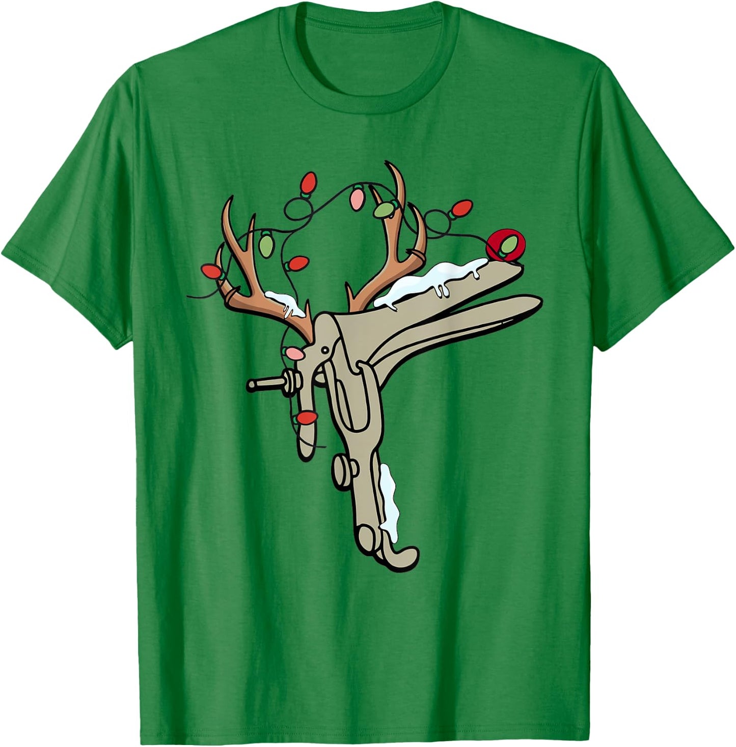 Reindeer Christmas Light Speculum Funny OBGYN Nurse Holiday T-Shirt - T-Shirt | Irish Green