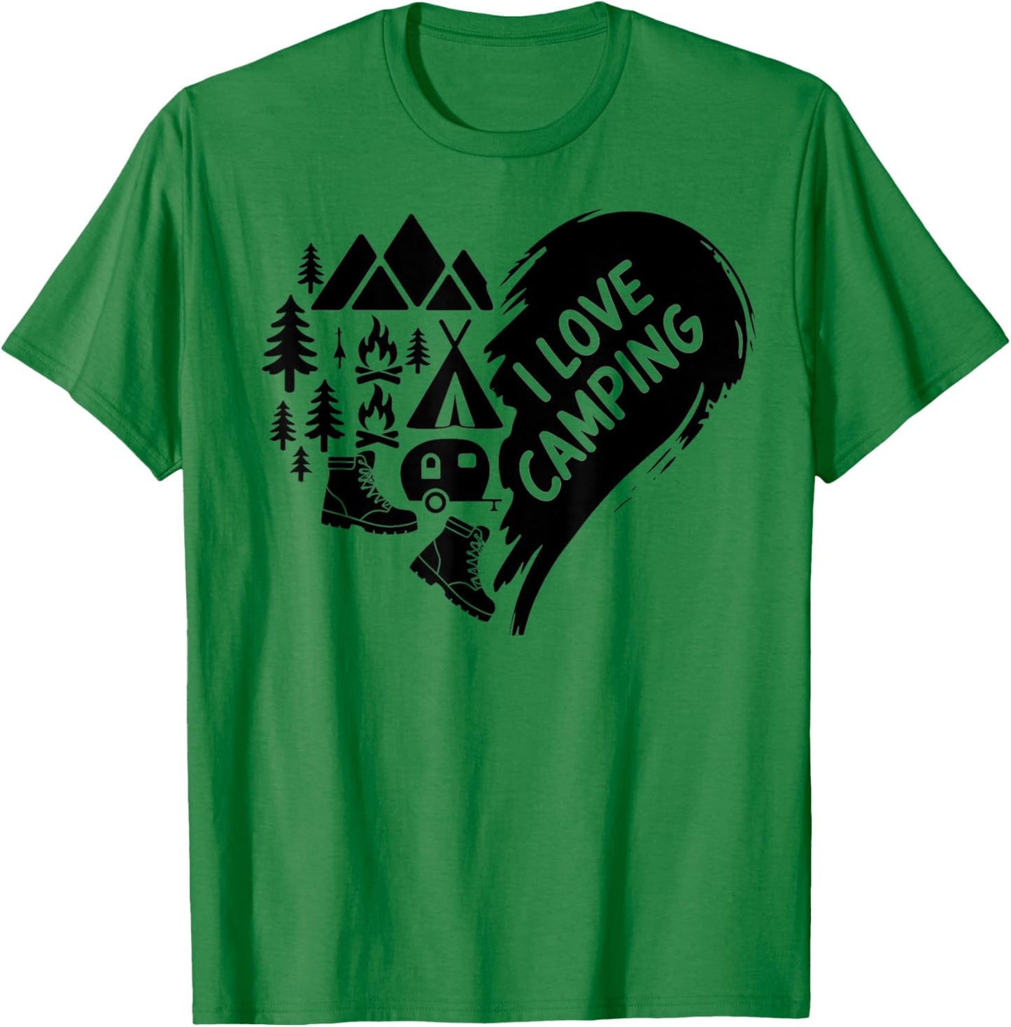 I Love Camping Heart Trees RV Van Campfire Tent Heart Love T-Shirt - T-Shirt | Irish Green