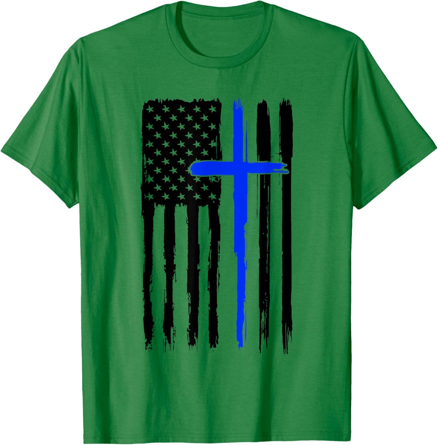 Thin Blue Crossed Line Jesus Christian Police Officer Cop T-Shirt - T-Shirt | Irish Green