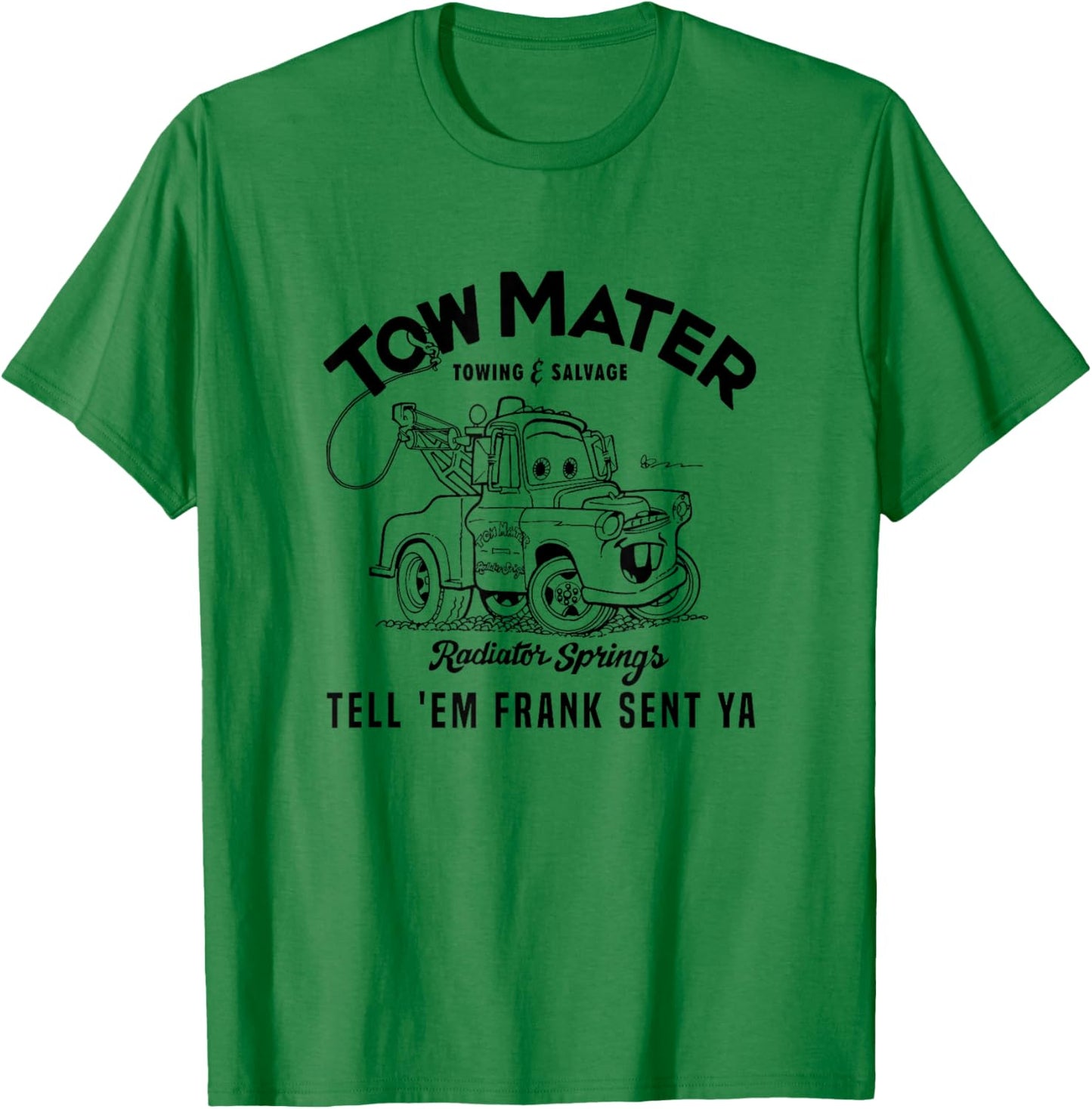 Disney Pixar Cars Tow Mater Towing & Salvage Outline Logo T-Shirt - T-Shirt | Irish Green