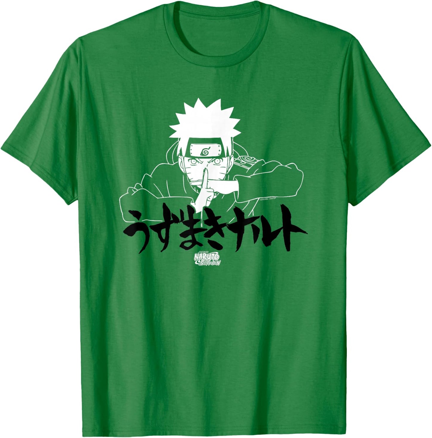 Naruto Shippuden Linear Naruto Jutsu with Kanji Anime T-Shirt - T-Shirt | Irish Green