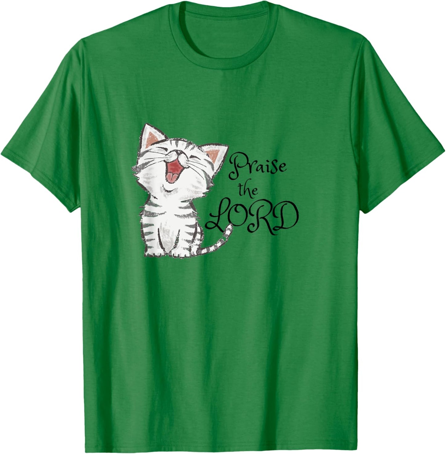 Christian scripture gift with cute cat, Praise The Lord T-Shirt - T-Shirt | Irish Green