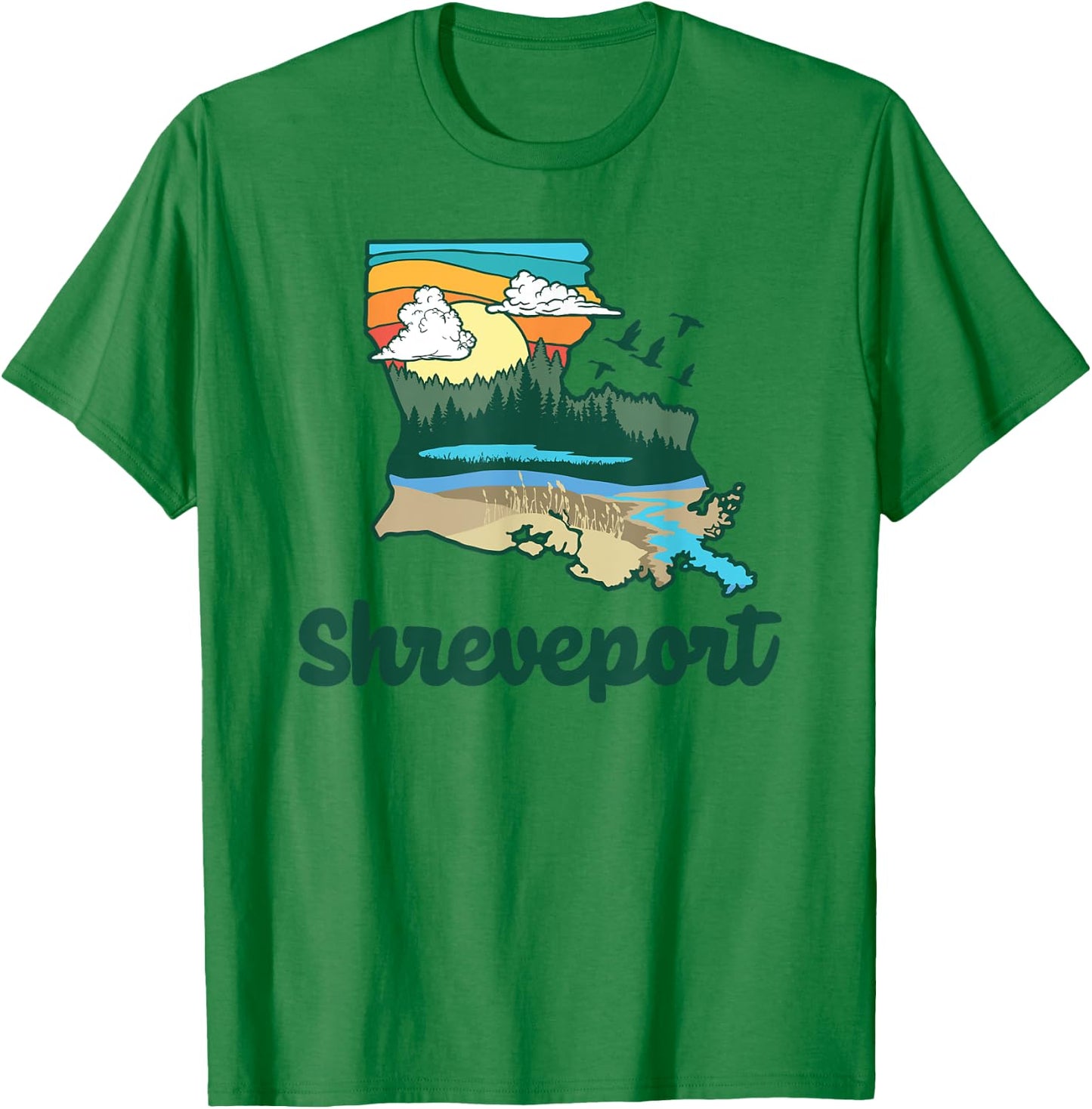Retro Shreveport Louisiana Nature & Outside Lover Graphic T-Shirt - T-Shirt | Irish Green