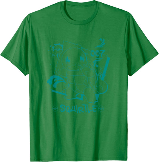 Pokémon Squirtle 007 Graffiti Paint Drip Sketch Portrait T-Shirt - T-Shirt | Irish Green