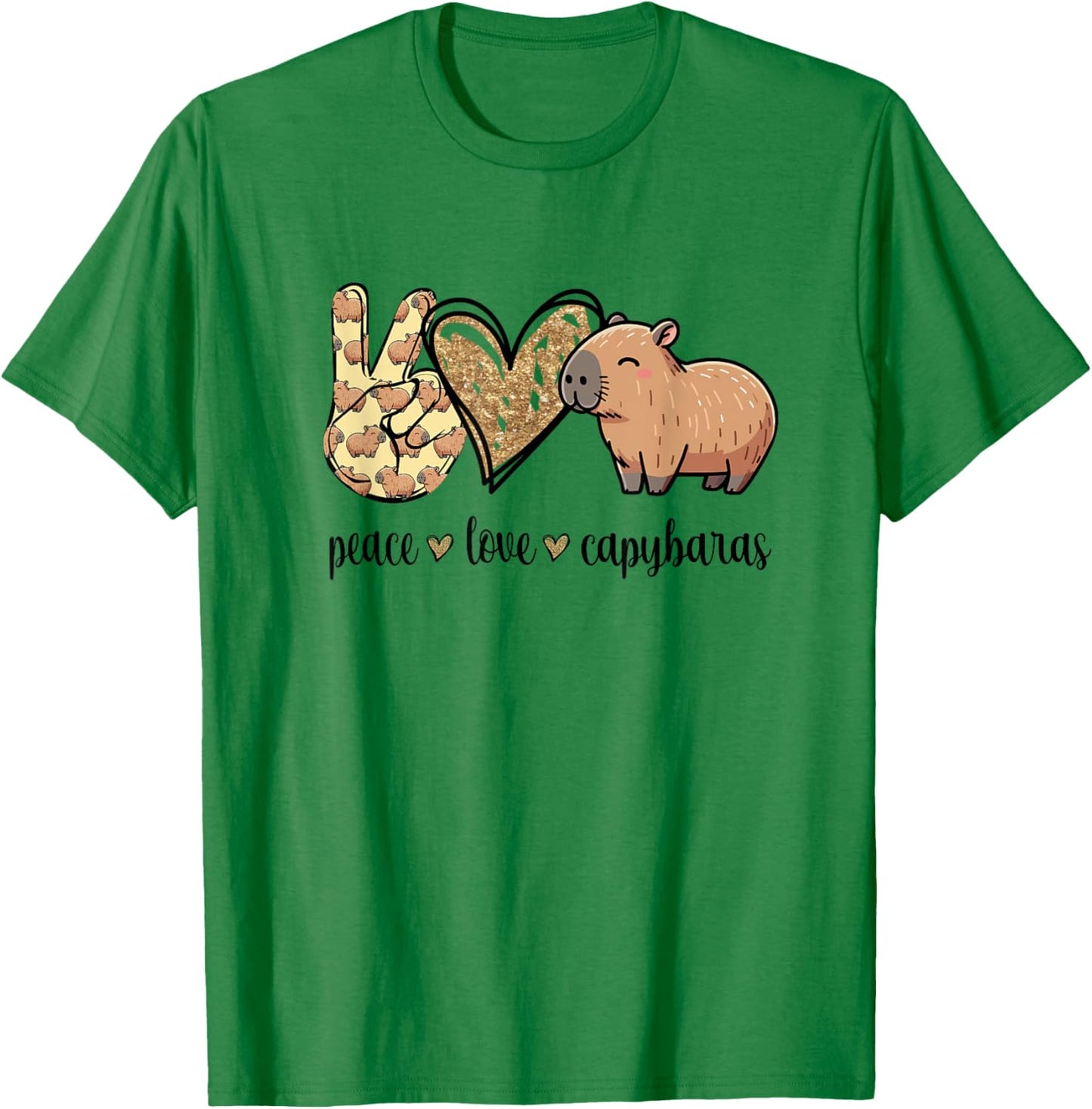 Kawaii Kids Peace Love Meme Lover Capybara T-Shirt - T-Shirt | Irish Green
