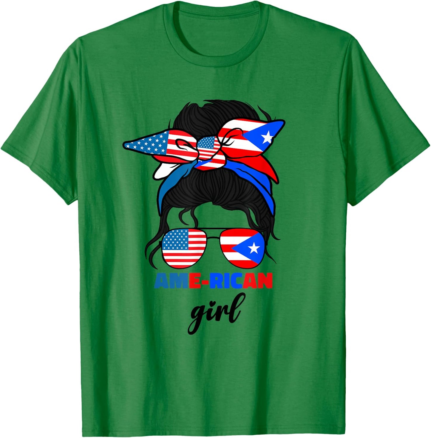 Half American And Puerto Rican Rico Flag Mix Girl Ame Rican T-Shirt - T-Shirt | Irish Green