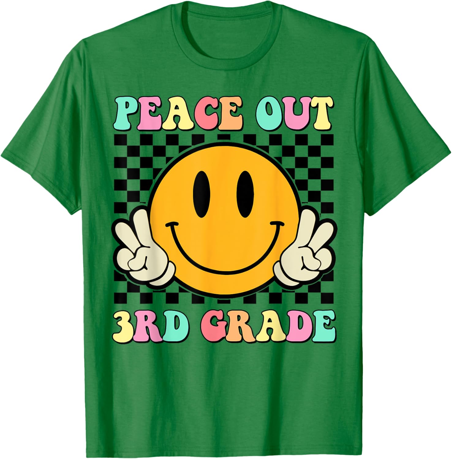 Peace Out 3rd Grade Teacher Retro Smile Last Day Of School T-Shirt - T-Shirt | Irish Green