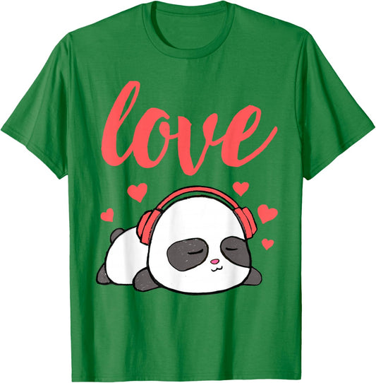 Love Valentines Cute Kawaii Panda Hearts Girls T-Shirt - T-Shirt | Irish Green