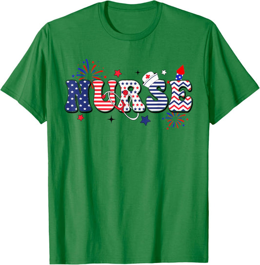 Nurse Patriotic 4th Of July Women Men T-Shirt - T-Shirt | Irish Green
