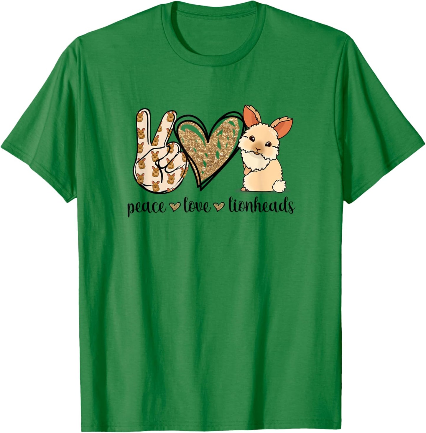 Cute Kawaii Peace Love Lionhead Rabbit Lover T-Shirt - T-Shirt | Irish Green