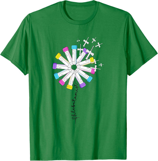Phlebotomist Nurse Dandelion Butterflies Needle Rainbow T-Shirt - T-Shirt | Irish Green