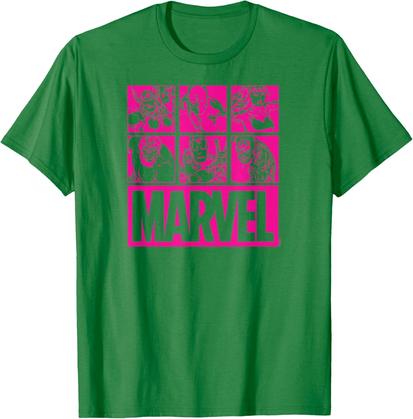 Marvel - Pink Character Grid Valentine's Day T-Shirt - T-Shirt | Irish Green