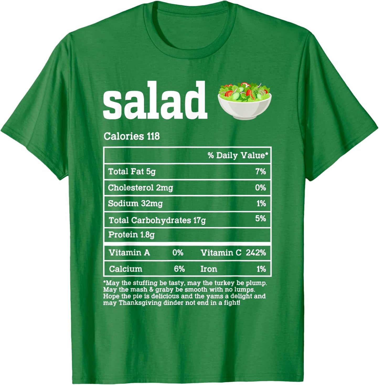 Salad Nutrition Facts Thanksgiving Food Men Women Kids T-Shirt - T-Shirt | Irish Green