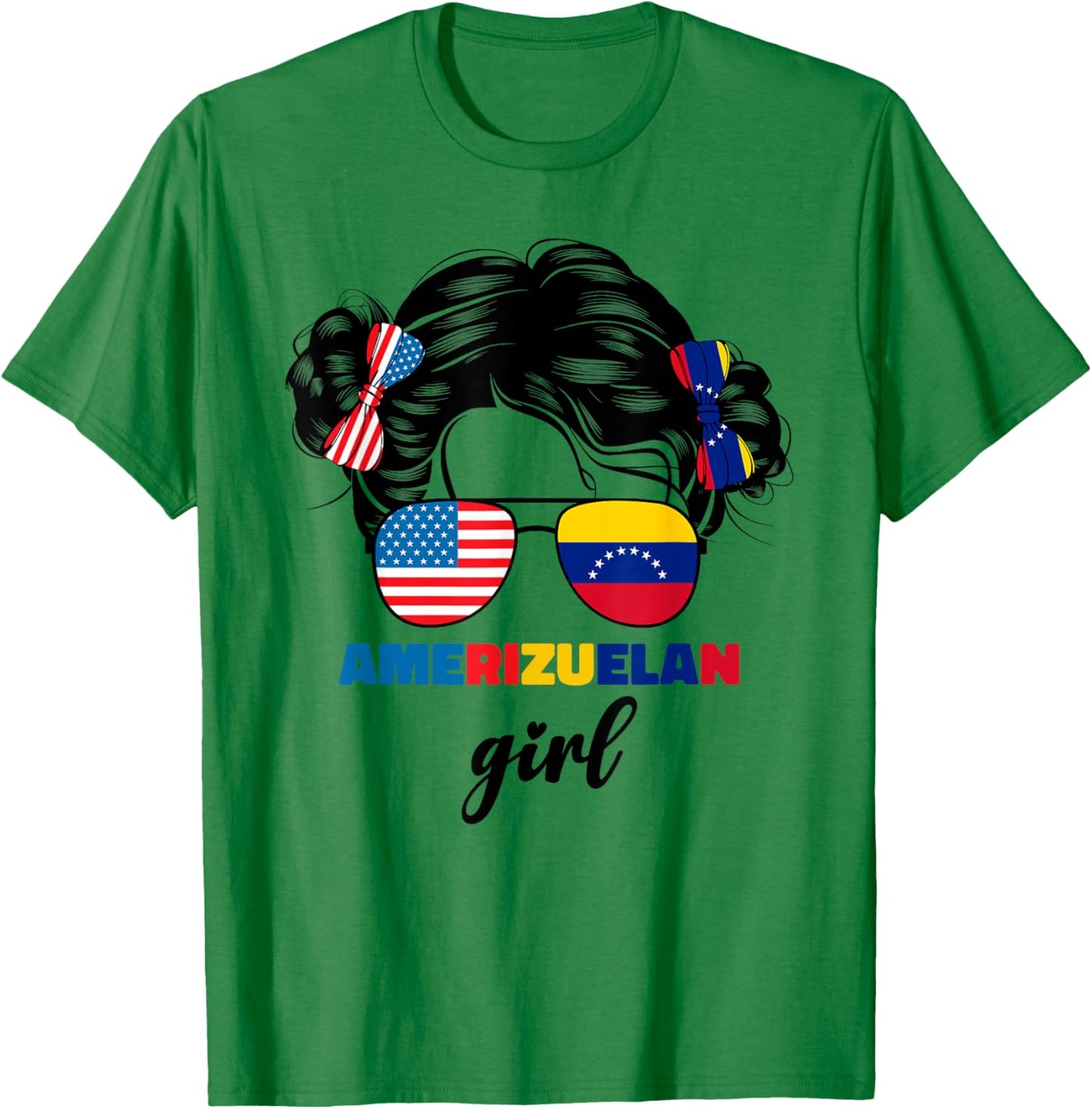 Half American And Venezuelan Usa Venezuela Flag Kids Girls T-Shirt - T-Shirt | Irish Green