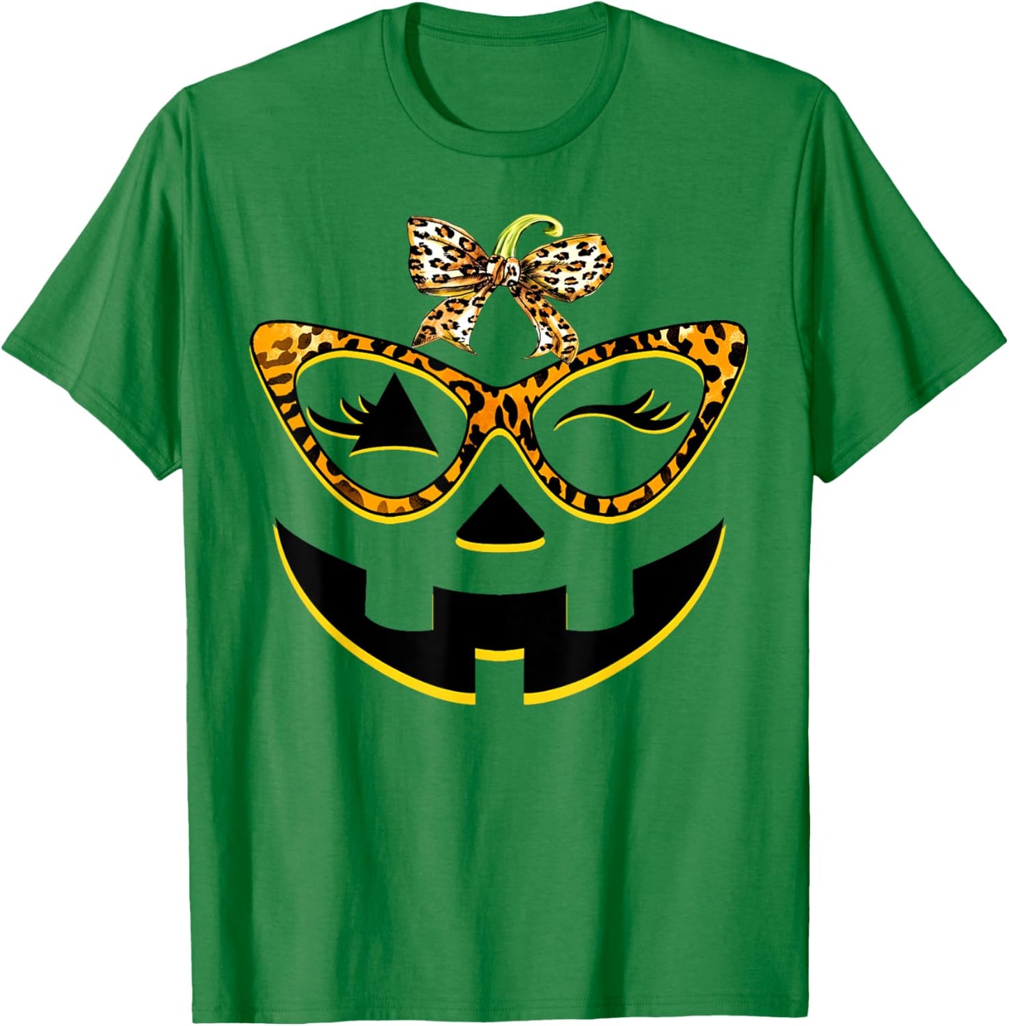 Halloween costume Funny Pumpkin Face Cute Leopard Sunglasses T-Shirt - T-Shirt | Irish Green