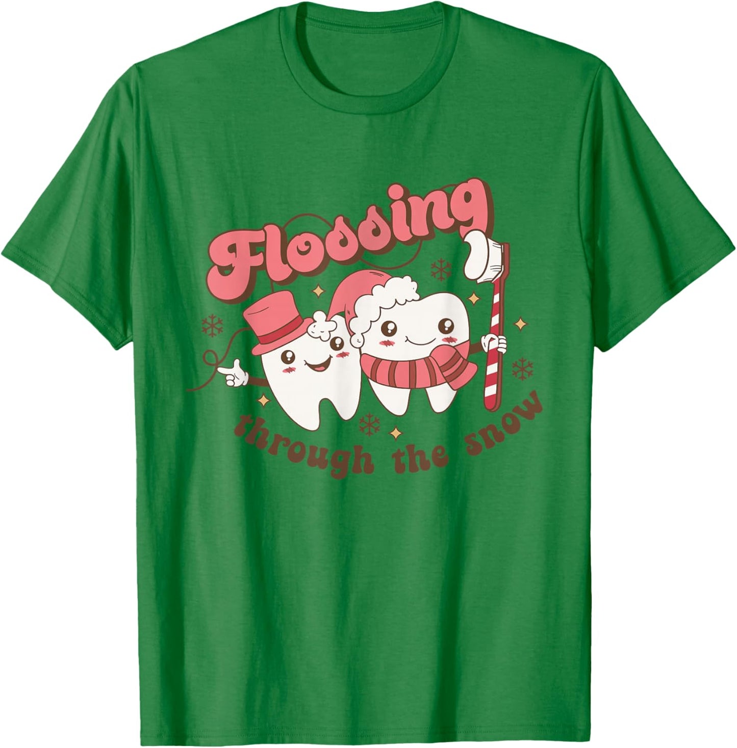Flossing Through The Snow Dental Hygienist Christmas Dentist T-Shirt - T-Shirt | Irish Green