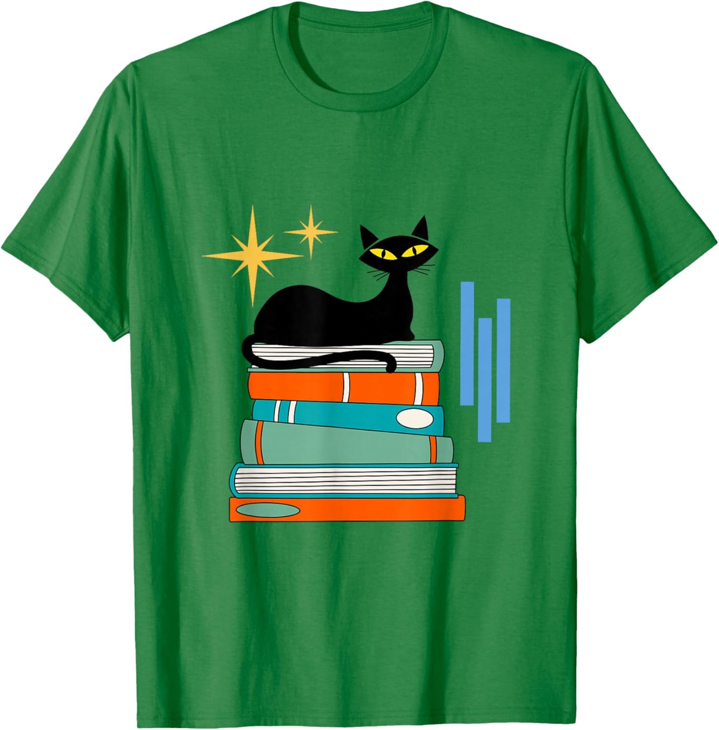 Cat and Books Retro Midcentury Mid Century Aesthetic T-Shirt - T-Shirt | Irish Green