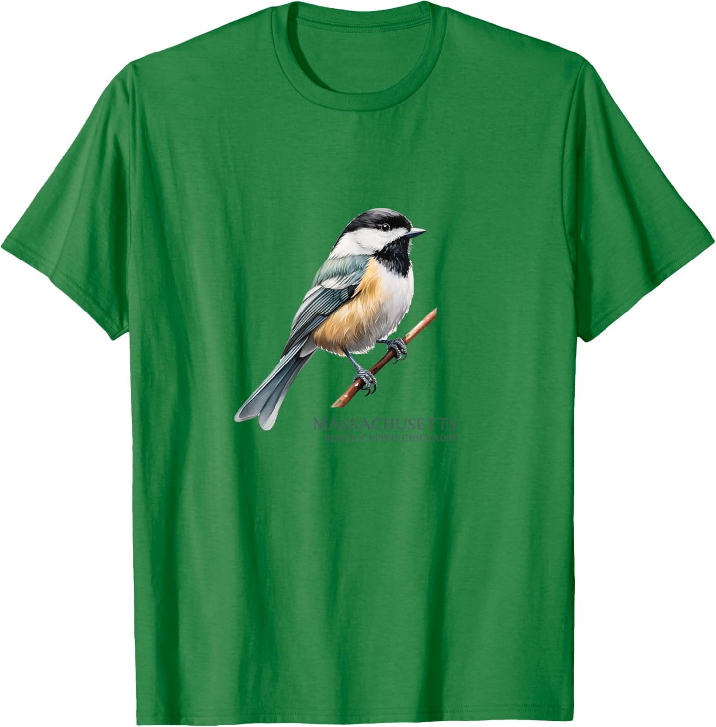 Black-Capped Chickadee State Bird of Massachusetts Songbird T-Shirt - T-Shirt | Irish Green