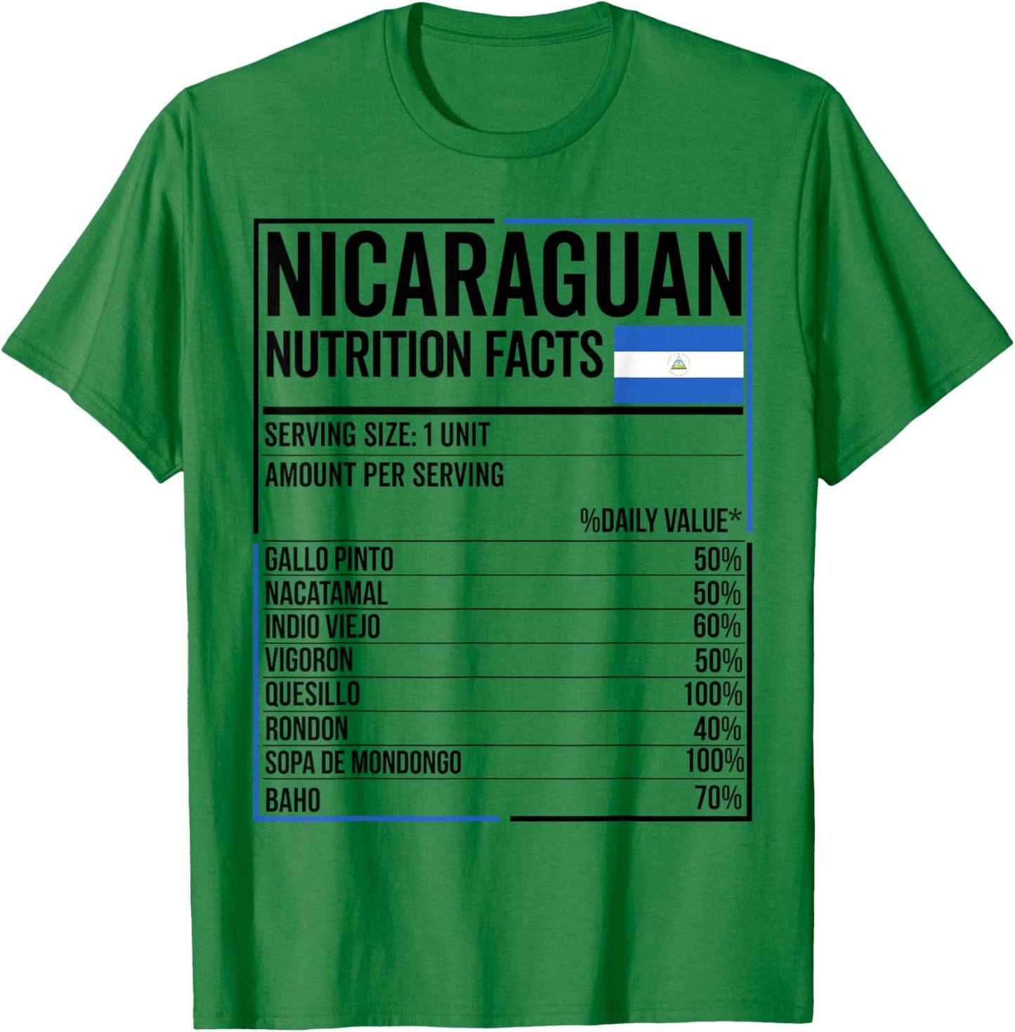 Nicaraguan Nutrition Facts Nica Camiseta Nicaragua Nicayo T-Shirt - T-Shirt | Irish Green