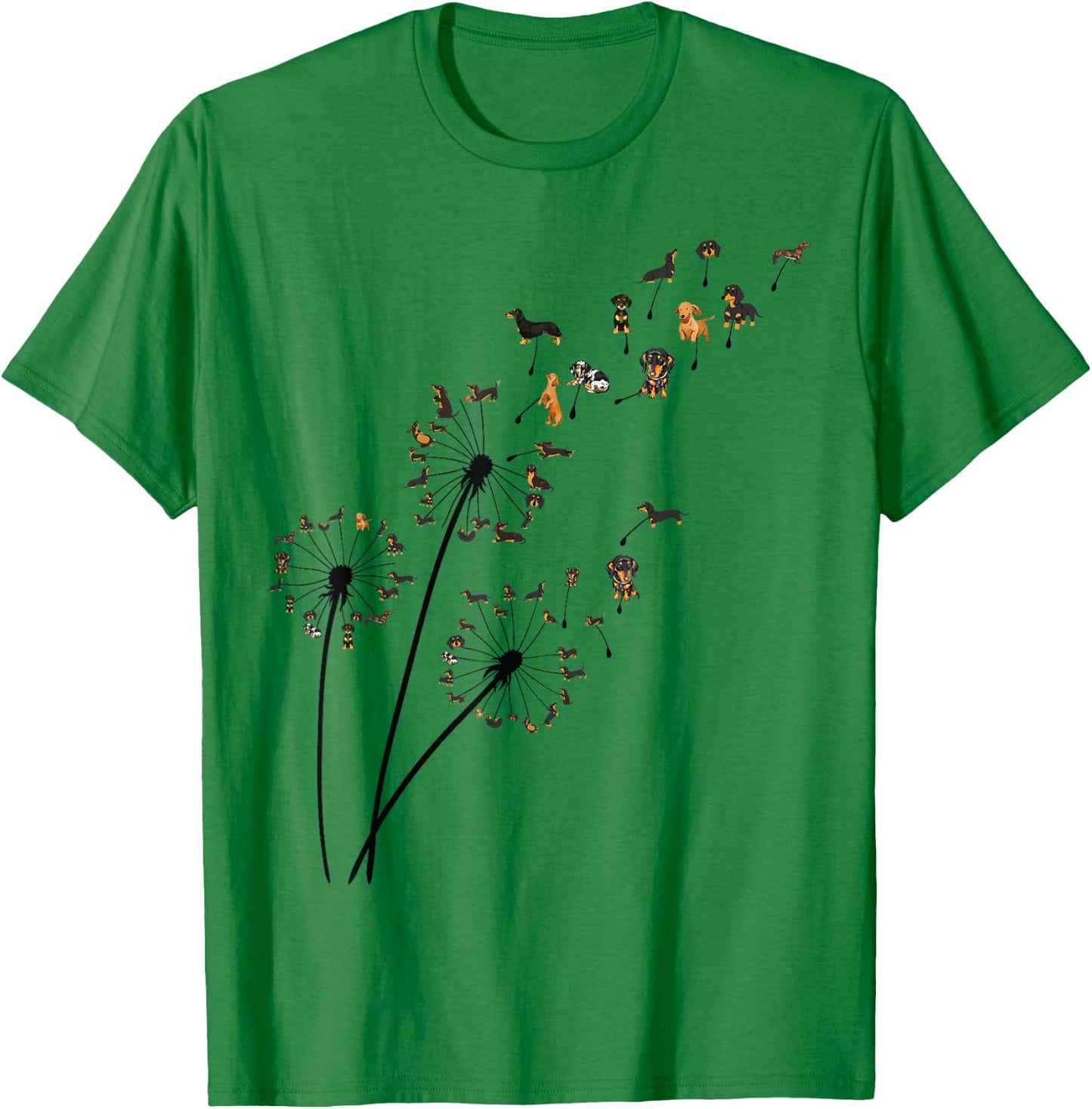 Dachshund Dandelion Flower Fly Funny Cute Dog Lover women T-Shirt - T-Shirt | Irish Green