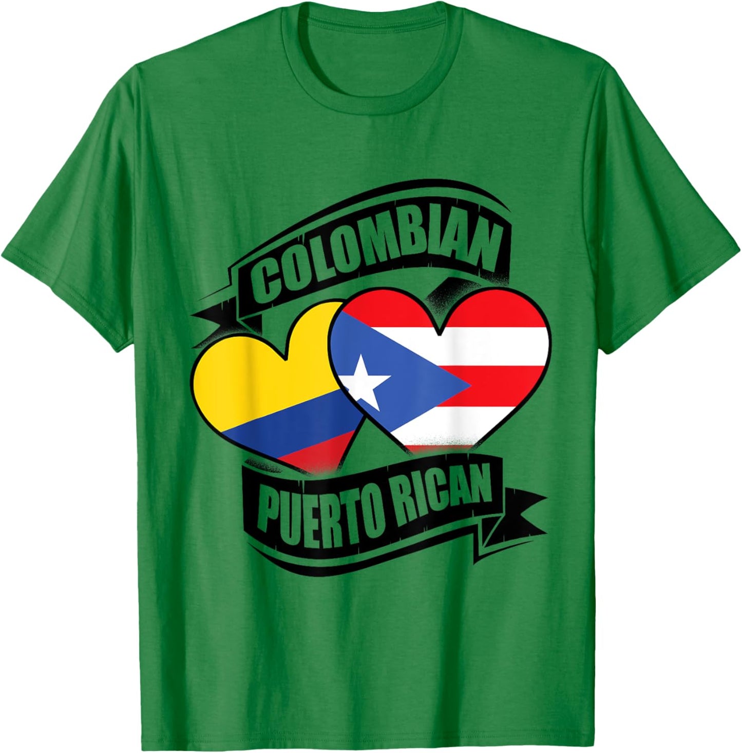 Colombian Puerto Rican Hearts Colombia Puerto Rico Flags T-Shirt - T-Shirt | Irish Green