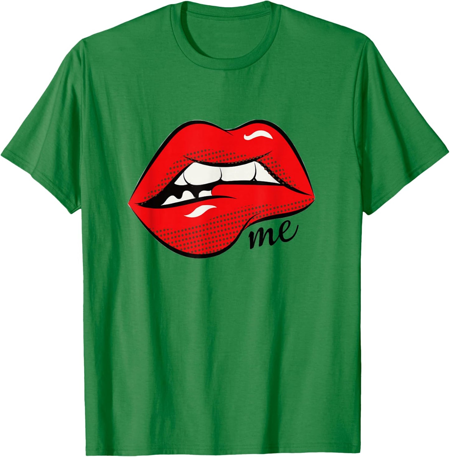 Bites Me Lip Biting Sexy Lips Pattern Funny Idiom T-Shirt - T-Shirt | Irish Green