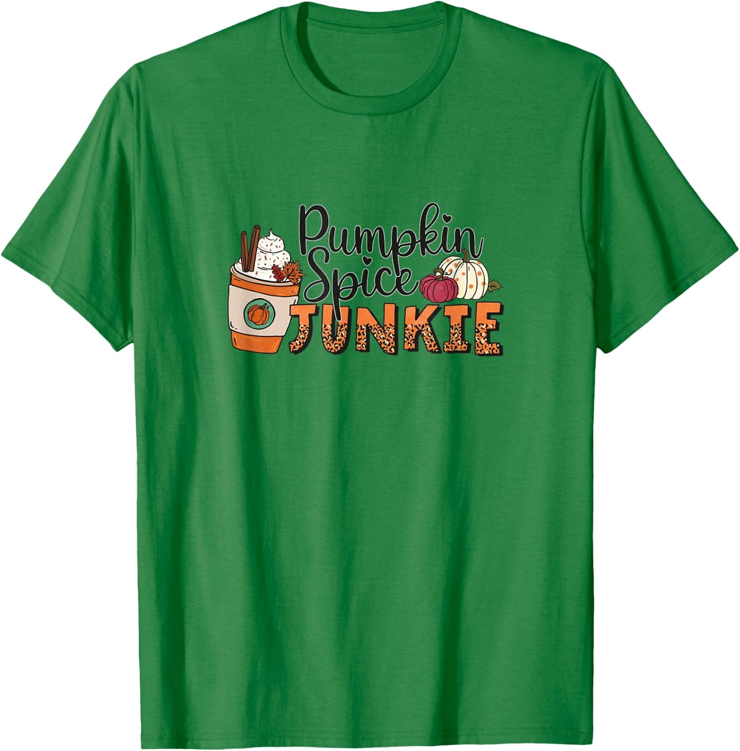 Fall Coffee Pumpkin Spice Junkie Latte Autumn Leopard T-Shirt - T-Shirt | Irish Green