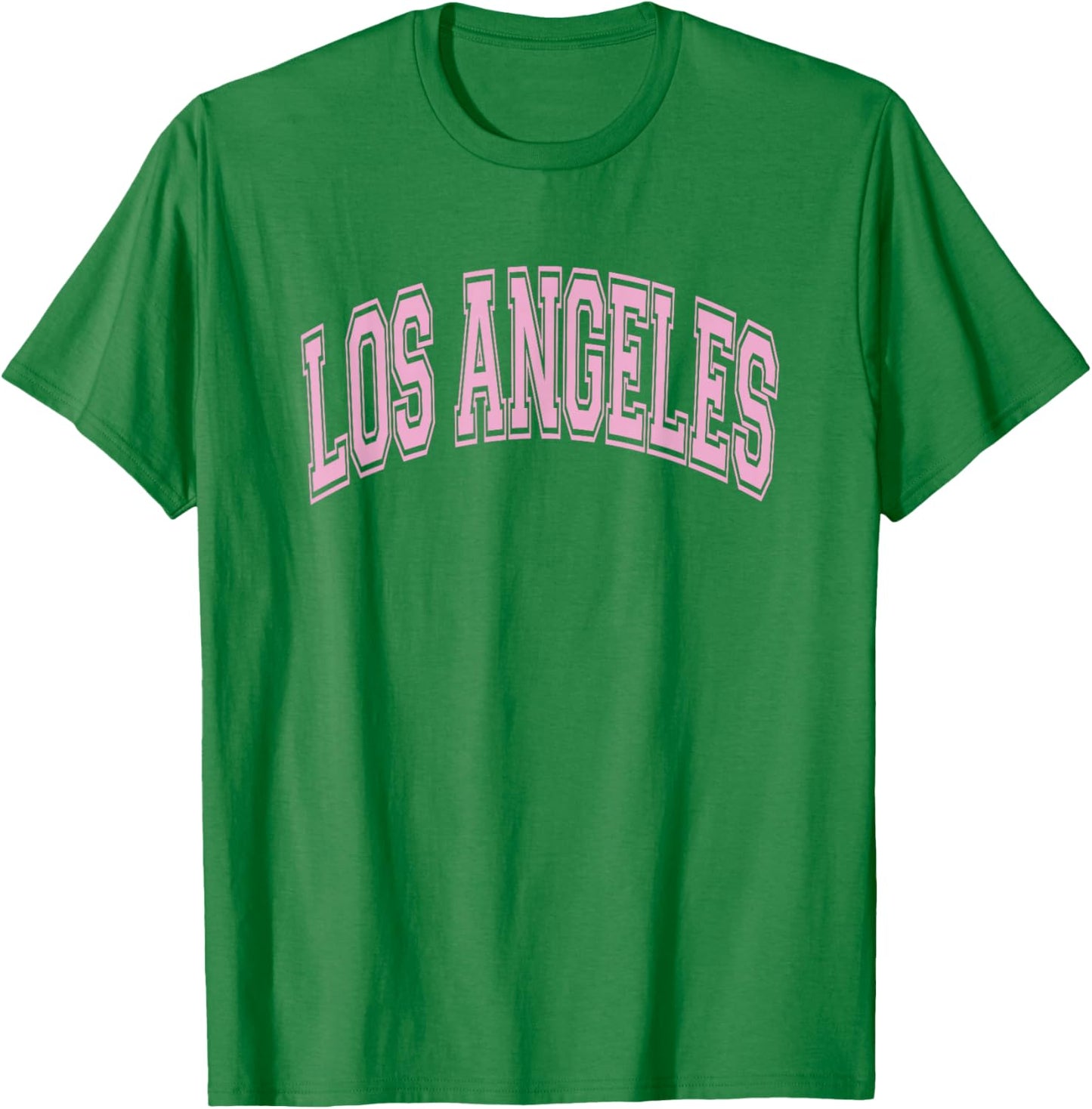 Los Angeles Arched Style Text White with Pink Print T-Shirt - T-Shirt | Irish Green