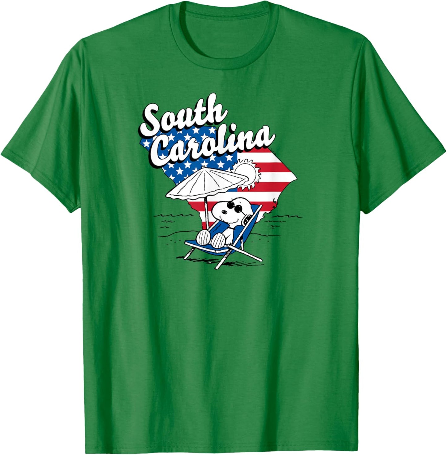 Peanuts - Snoopy Beach Umbrella South Carolina USA Flag Fill T-Shirt - T-Shirt | Irish Green