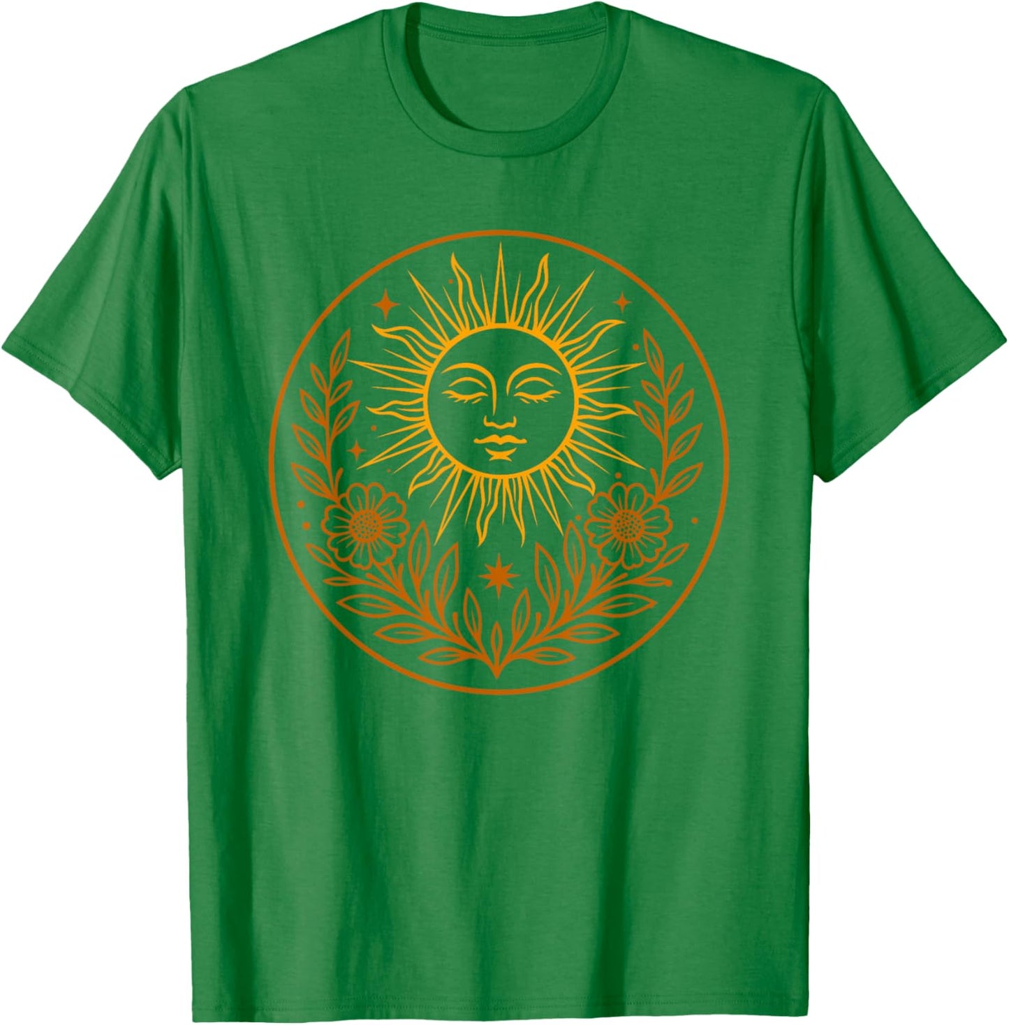 Litha Sun Art Midsummer Floral and Celestial Nature Design T-Shirt - T-Shirt | Irish Green