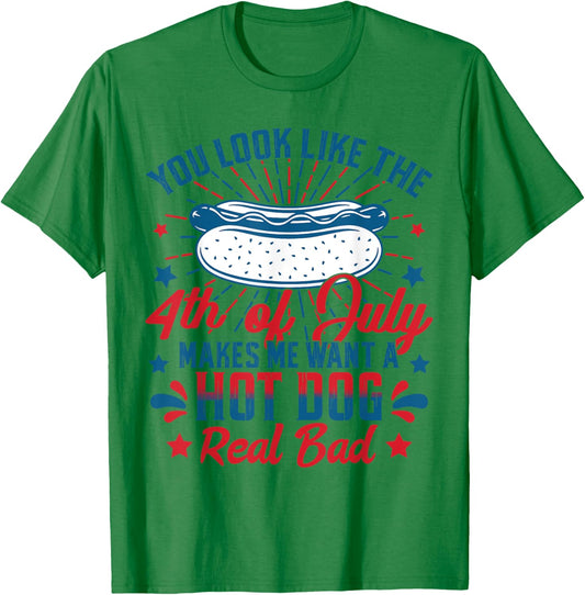 You Look Like The 4th Of July Hot Dog American Flag Men Kids T-Shirt - T-Shirt | Irish Green