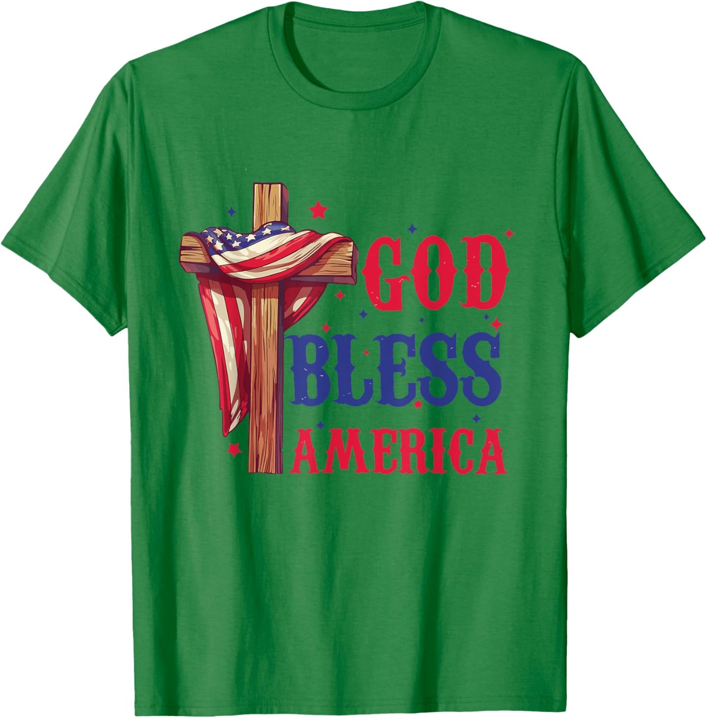 Flag God Bless America Fourth of July Shirt T-Shirt - T-Shirt | Irish Green