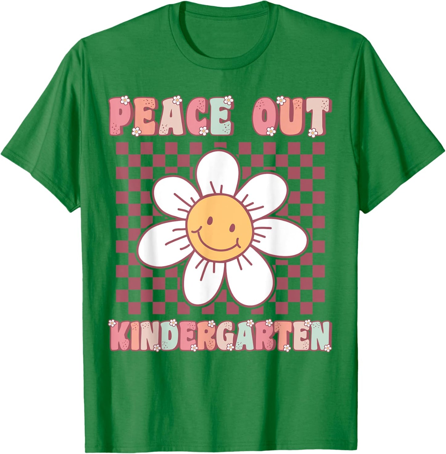 Peace Out Kindergarten Cute Groovy Last Day of Kindergarten T-Shirt - T-Shirt | Irish Green