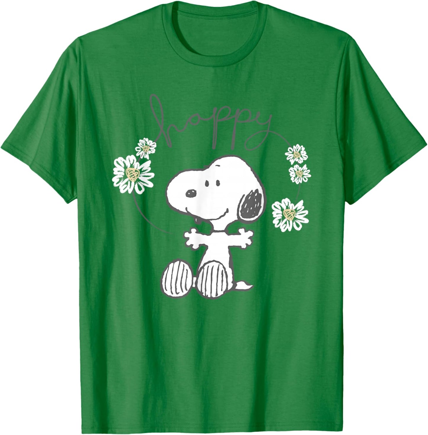 Peanuts Snoopy Happy Surrounded By Daisies T-Shirt - T-Shirt | Irish Green