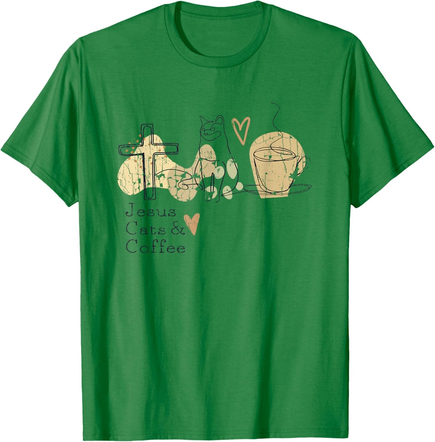 Jesus Cats And Coffee Minimalist Graphic Design T-Shirt - T-Shirt | Irish Green