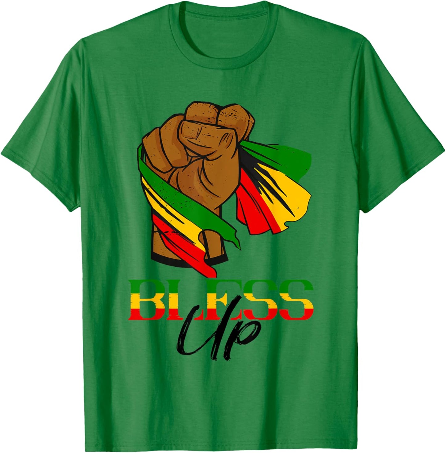 Jamaica Rastafarian Bless Up Rastafari Handfist Rasta Reggae T-Shirt - T-Shirt | Irish Green