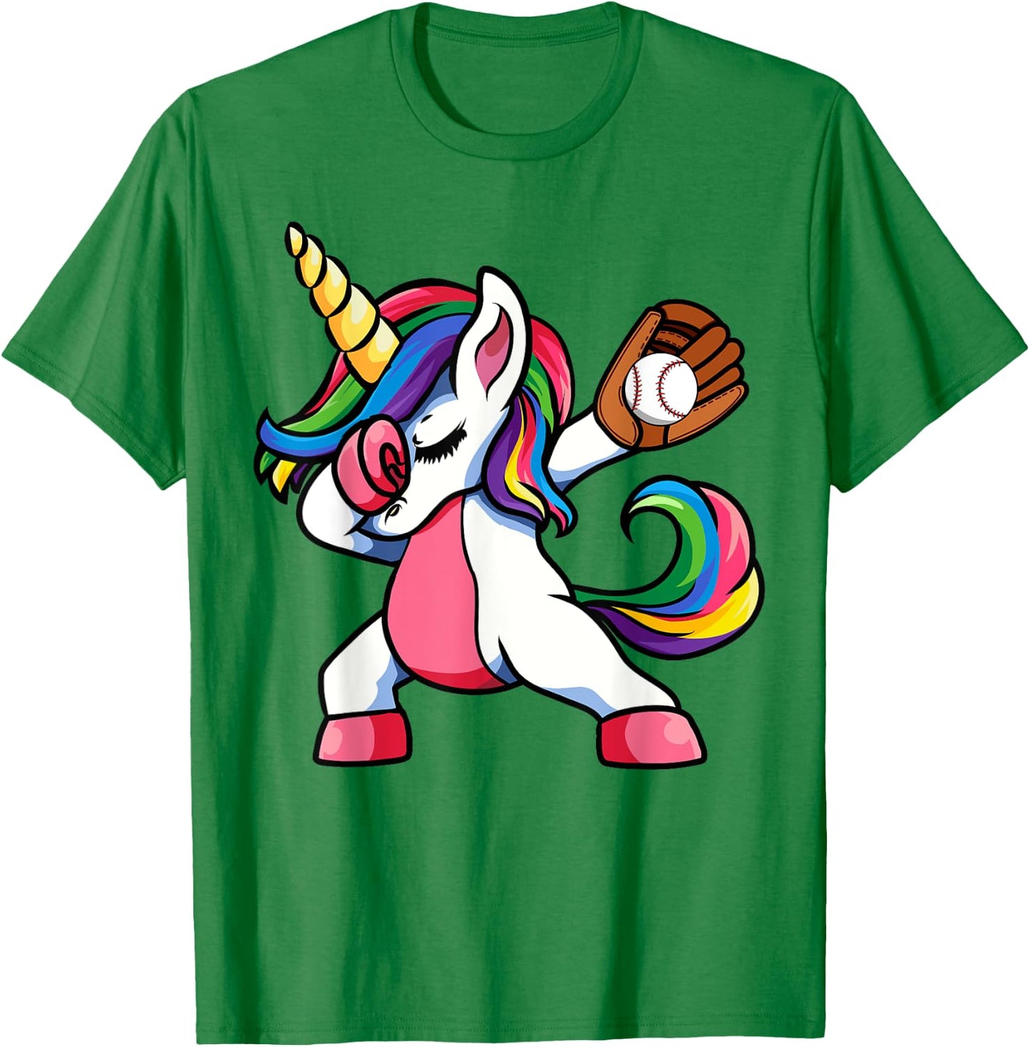 Girls Funny Dabbing Baseball Unicorn Apparel, Youth Dab T-Shirt - T-Shirt | Irish Green